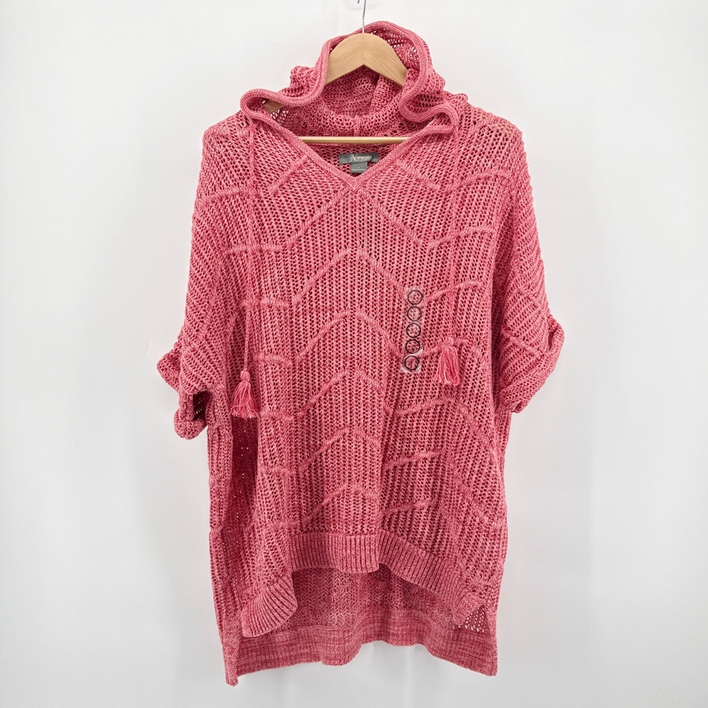NWT Natural Reflections Peach Blossom Pink‎ Cotton Hooded Knit Sweater Large